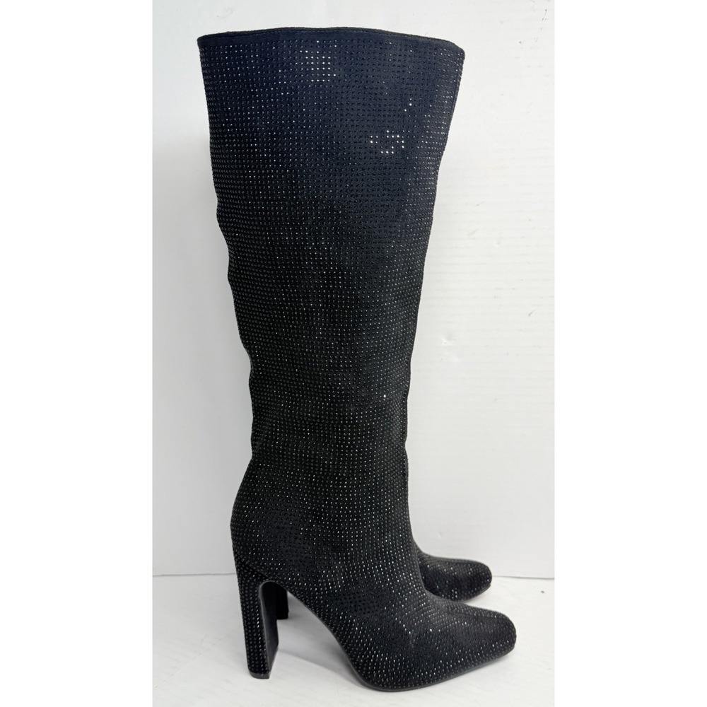 Studio Infinite Tabetha Black Rhinestone Knee High Boots Women's 7M Block Heel